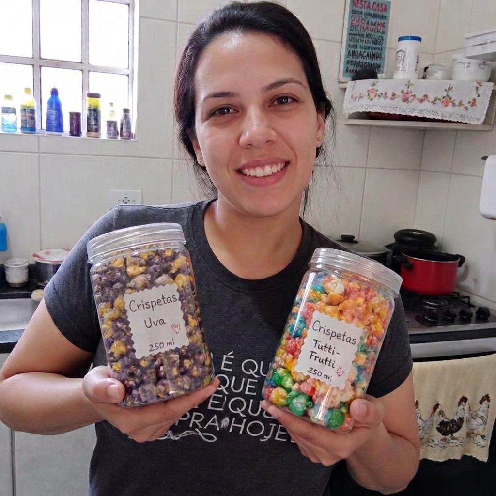 Alumna sosteniendo tarros de crispetas gourmet hechos en casa